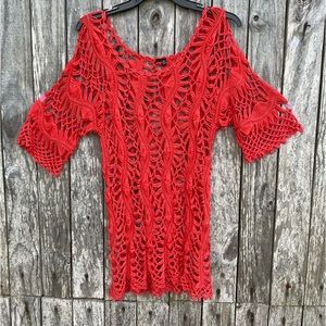Cover Up Crocheted Orange Coral Medium Top Great for pool swim parties or beach